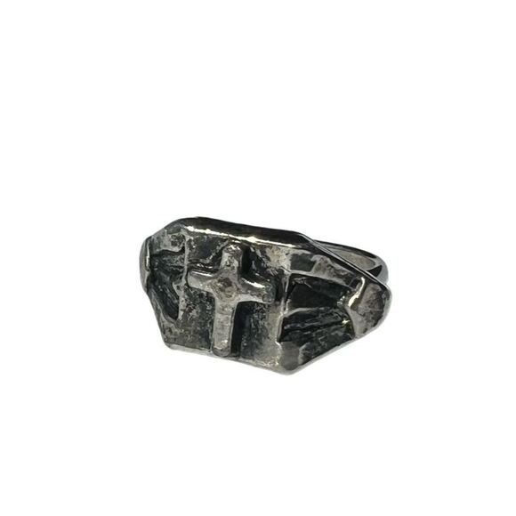Silver tone ring with cross, size 6 - Picture 3 of 6